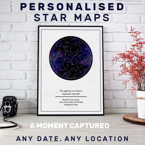 Carte personnalisée des étoiles, Star Chart Print pour cadre IKEA 30x40cm cadeau pour mariages naissances anniversaire fiançailles