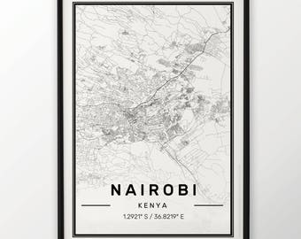 Naironi City Map Print Modern Contemporary poster in sizes 50x70 fit for Ikea frame 19.5 x 27.5 All city available London New York Paris