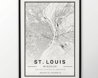 St Louis City Map Print Modern Contemporary poster in sizes 50x70 fit for Ikea frame 19.5 x 27.5 All city available London, New York Paris