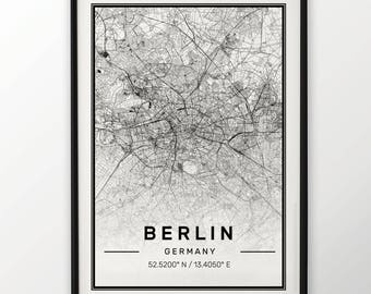 Berlin City Map Print Modern Contemporary poster in sizes 50x70 fit for Ikea frame 19.5 x 27.5 All city available London, New York Paris
