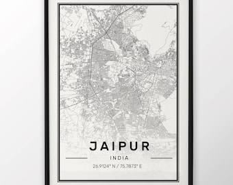 Jaipur City Map Print Modern Contemporary poster in sizes 50x70 fit for Ikea frame 19.5 x 27.5 All city available London, New York Paris