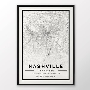 Impressão do mapa da cidade de Nashville, pôster moderno e contemporâneo em tamanhos 50x70 adequados para moldura Ikea Todas as cidades disponíveis Londres, Nova York Paris Madrid