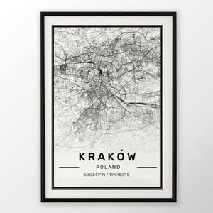 Cracovie ville carte impression, affiche moderne contemporain dans les tailles 50 x 70 pour Ikea cadre tout ville disponible Londres, New york Paris Madrid Rome