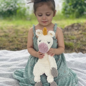 Crochet Unicorn Snuggler: Plush Baby Lovey, Nursery Decor