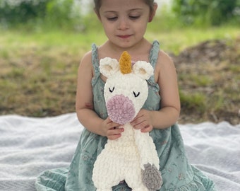 Crochet Unicorn Snuggler: Plush Baby Lovey, Nursery Decor