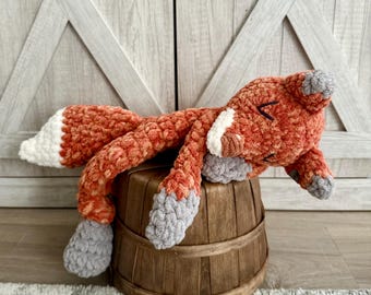 Crochet Fox Snuggler: Plush Baby Lovey, Unisex Nursery Decor