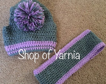 Crochet Horse Bonnet and Matching Headband (Yarn Pompom)!!