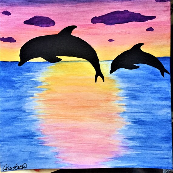 Sunset Dolphins Etsy.