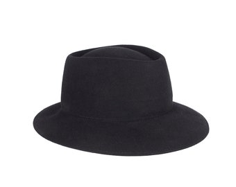 Vintage / black wool fedora hat / wool hat / made in sweden / size 54
