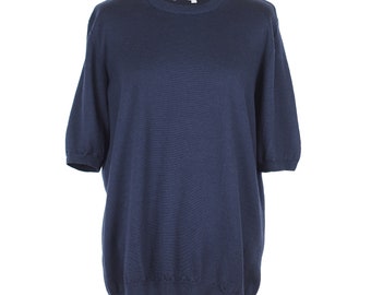 Vintage / Peter Hahn knitted wool t-shirt / minimal short sleeve jumper / navy blue crew neck t-shirt / ribbed tee