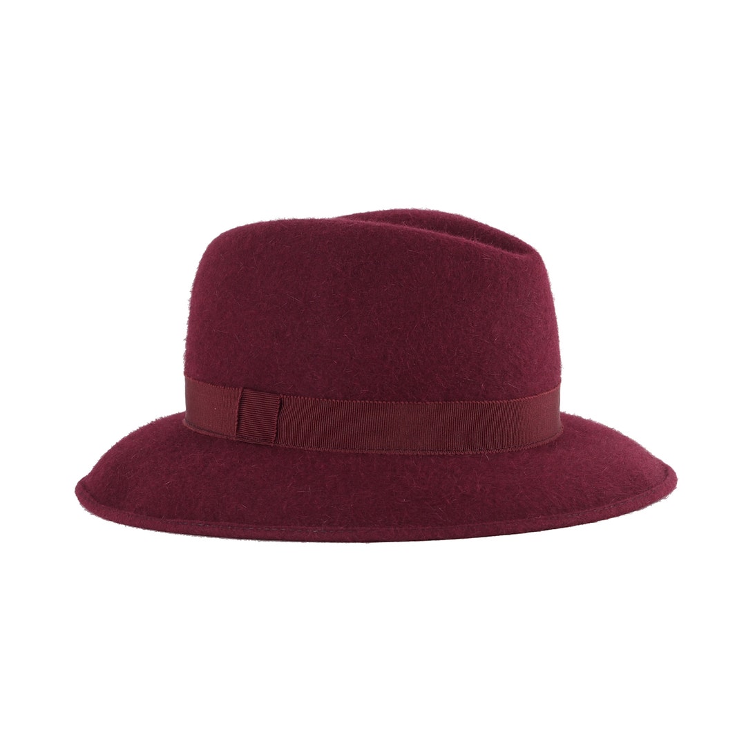 Cappello vintage lana bordeaux cappello fedora angora