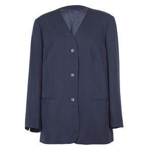 Vintage / oversized wool blazer / navy blue wool blazer / minimalist collarless blazer / jacket / EU size XL