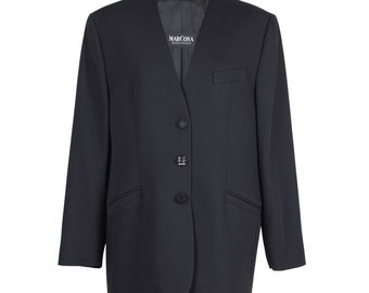 Blazer vintage / oversize con bottoni di tendenza riciclati / blazer fidanzato in lana / blazer minimalista senza colletto / giacca / taglia EU 42