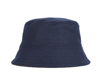 Upcycled / 2 in 1 bucket hat / brown cotton and navy blue wool / fall hat