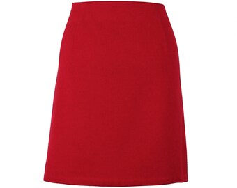 Minifalda vintage a medida / falda de lana roja / cintura alta / falda midi / por encima de la rodilla / talla 42