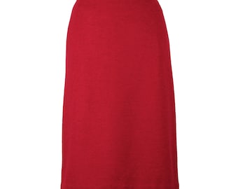 Vintage tailored pencil skirt / red wool boucle skirt with back slit / high waist / midi skirt / below knee length / size 42