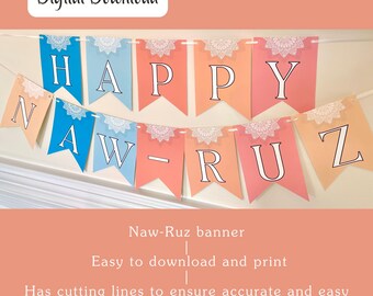 Naw-Ruz Banner in Spring Colors, Printable Bulletin Board Flag Banner, Baha'i Home, Baha'i Party Decoration