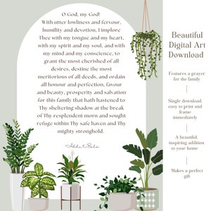 Baha&#39;i Digital Art, Baha&#39;i Quote, Prayer for Family, Ayyamiha Gift, Inspiring Home Decor, Baby Shower Gift, Child&#39;s Room Decor, Family Art