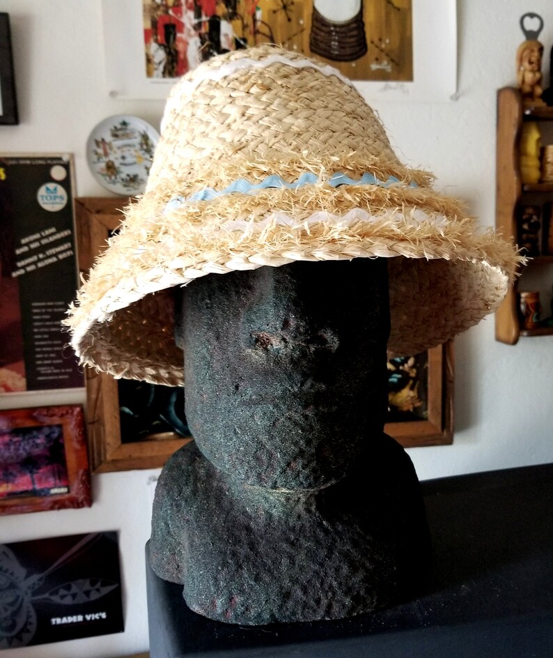 Straw Bucket Novelty Sun Hat Tiki Summer Cruise Vacation Resort Tropical Gardening