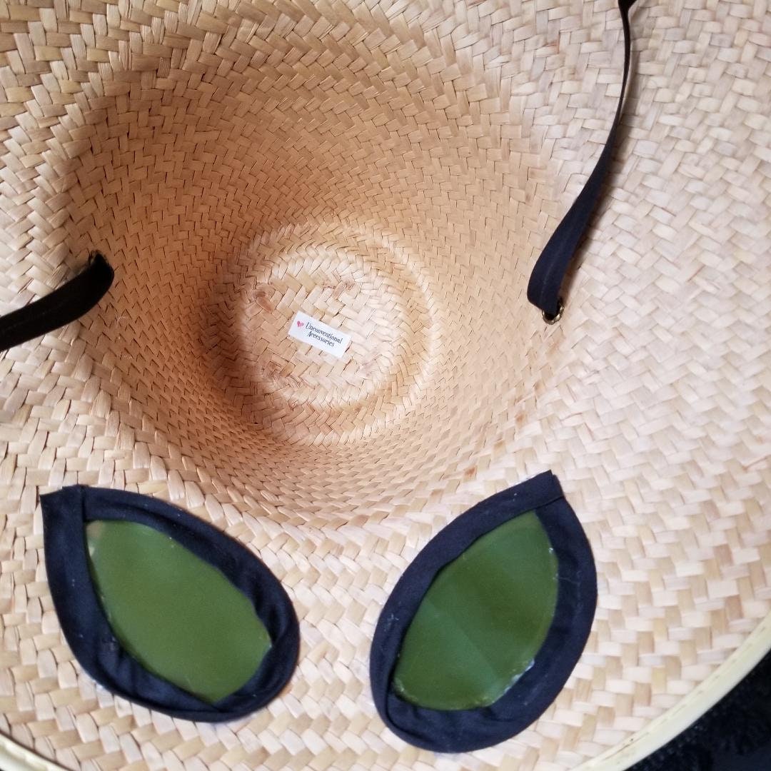 Built-in Sunglasses Straw Hat Upcycled Vintage Mod Tiki 1960s