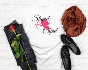 Valentines Day Stupid Cupid Unisex T shirt-Gildan Ringspun Cotton