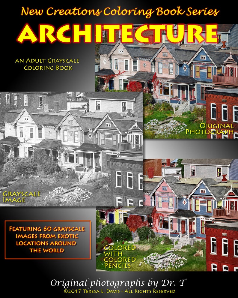 660 Grayscale Coloring Book Houses Free