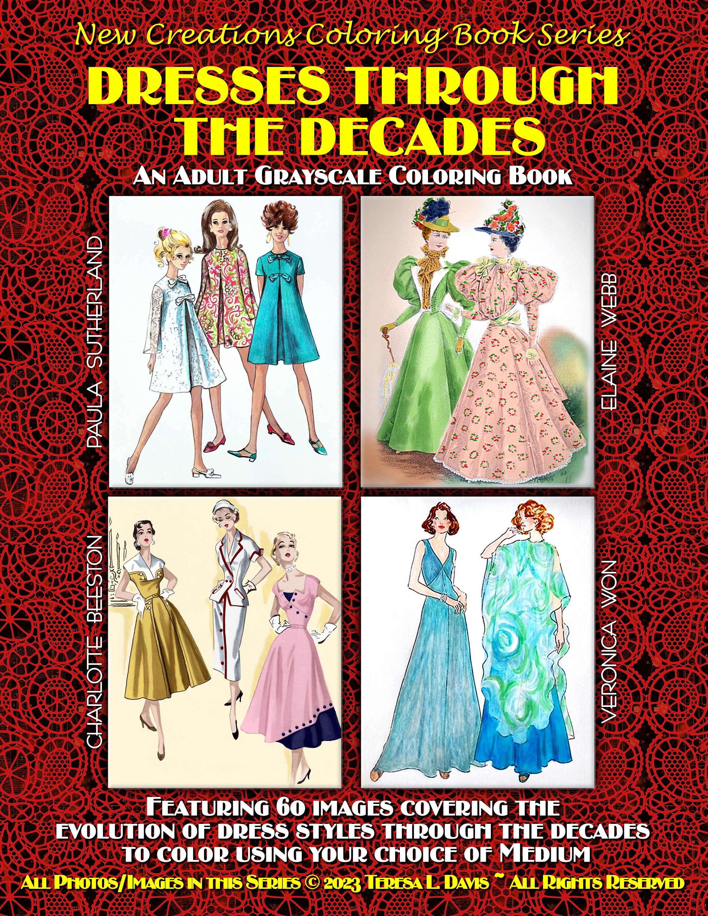 DRESSES THROUGH the DECADES: 60 Grayscale Coloring Images - Etsy Israel