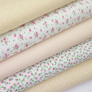 Peach - Pink Floral POLYCOTTON 5 Fabric Bundle - FAT QUARTERS Floral Geo Lightweight Sewing Craft Clothes Patchwork Bunting Accessories x