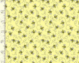 Swirling Bees on Yellow Novelty HALF A METRE Cotton Fabric by Timeless Treasures - Sewing Craft Quilting Nature Cartoon Bee Buzzing Insects