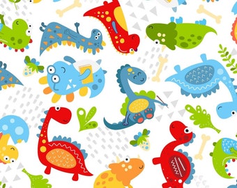 Novelty Fun Cartoon Dinosaurs Boys Cute Colourful 100% Cotton FAT QUARTER Fabric Kids Children's Fabric Clothes Crafts Sewing