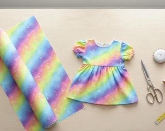 Pastel Colourful Rainbow Stars Universe Digital Print 100% Cotton LARGE FAT QUARTER Fabric Girls/Boys Kids Children Clothes Crafts Sewing