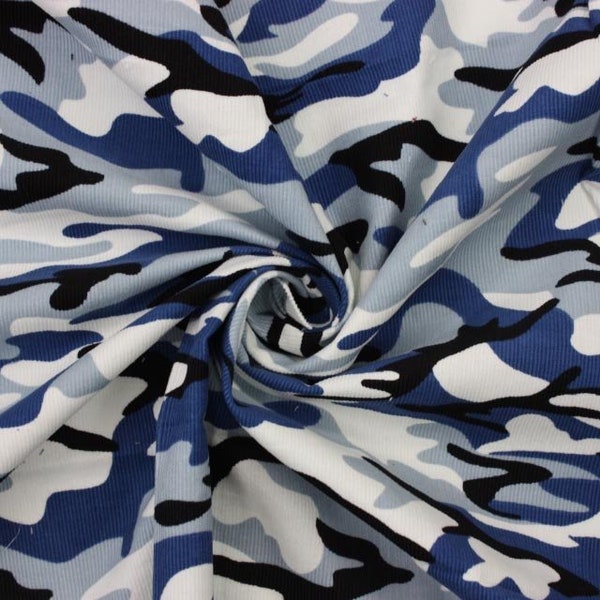 Blue Camouflage Army Corduroy 100% Cotton Fabric 45" Wide HALF A METRE Babycord/Needlecord Baby Dressmaking Soft Furnishing Home Decor Toys