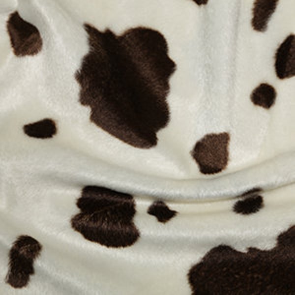 Vache crème/marron motif animal Velboa fausse fourrure polaire un demi-mètre - Ponyskin Low Pile Fur Print Costumes Déguisements Jouets Tapisserie d'ameublement