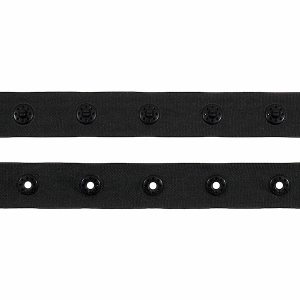 Schwarzes Snap Tape Band - Nylon 18mm Rund 25mm Abstand Kinderkleidung/Bettdecken/Spielzeug - von einem halben Meter