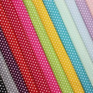 Mini Stars White on Colours 100% Cotton Poplin Fabric 130gsm Sewing Quilting Craft Home Decor Clothes Quilting Patchwork - HALF A METRE