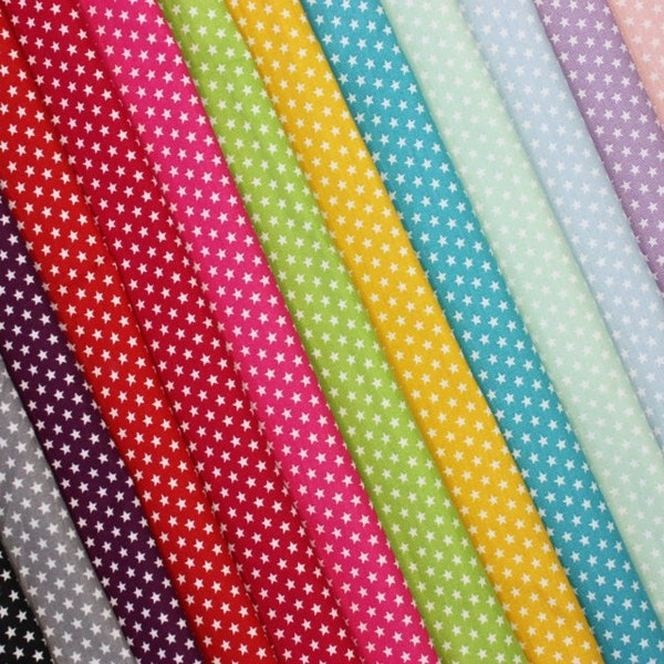 Mini-étoiles blanches sur couleurs 100 % popeline de coton 130 g/m² Couture Quilting Artisanat Décoration d'intérieur Quilting Patchwork - UN DEMI-METRE