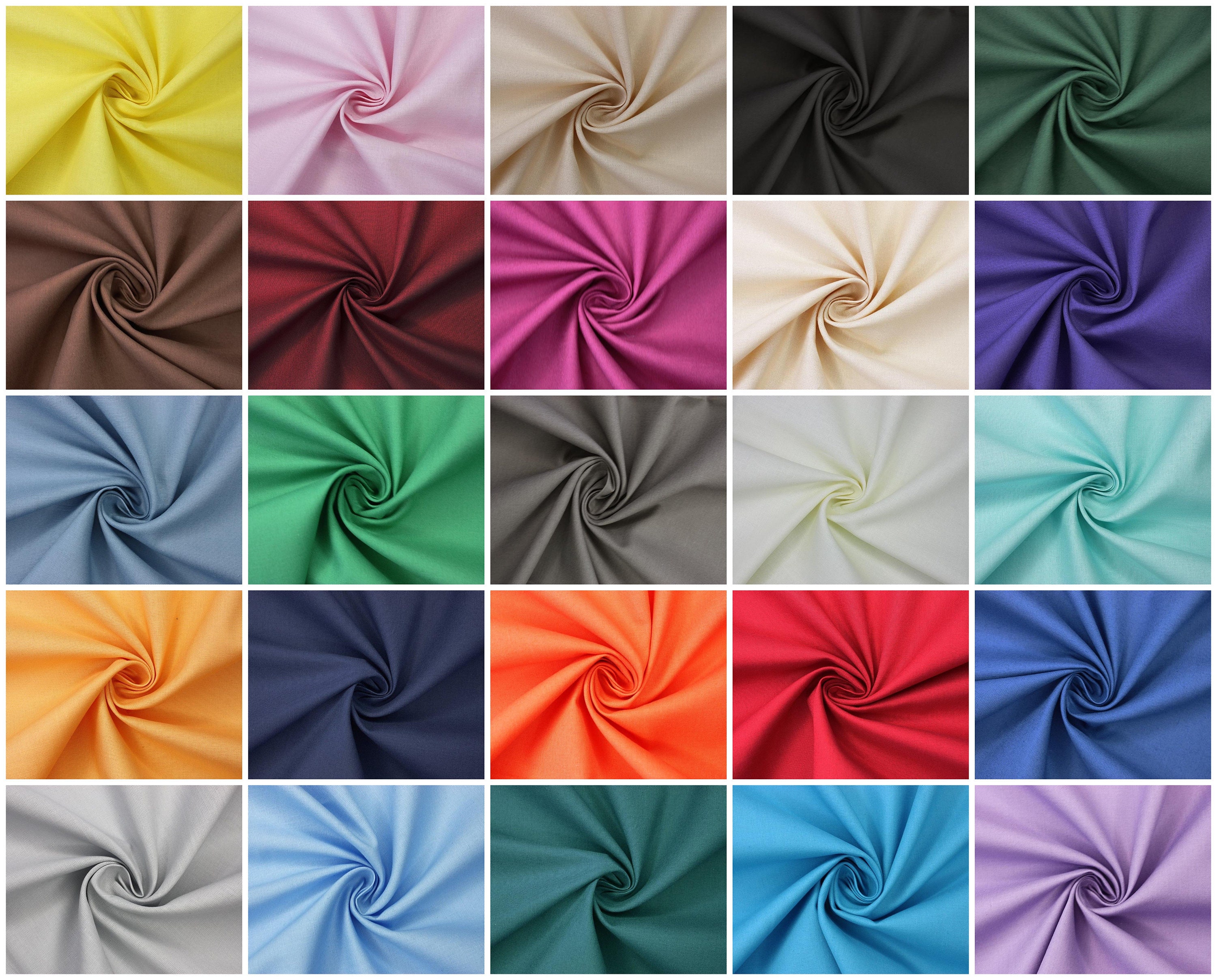 Plain Solid 100% Cotton Fabric Sheeting Craft 60 150cms Wide 150GSM 30+  Colours