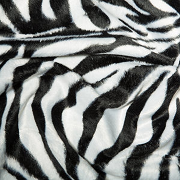 Zebra Animal Design Stripes Black/White Velboa Faux Fur Fleece HALF A METRE - Ponyskin Low Pile Print Costumes Fancy Dress Toys Upholstery