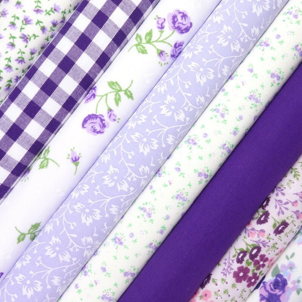 Lilac & Purple - POLYCOTTON 10 Fabric Bundle - FAT QUARTERS Stripes Geo Stars Lightweight Sewing Craft Sew Patchwork Bunting FloralFloral