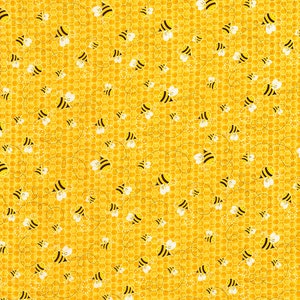 Cotton Bumble Bees Bumblebees Honeybees All Over Bee's Life Yellow Cotton  Fabric Print by the Yard (