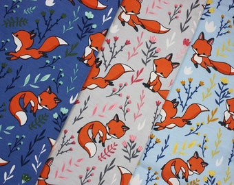 Vestido de jersey de algodón para niños, diseño de zorros bebés en azul o gris, suave y lujoso, de 150 cm (60") - medio metro