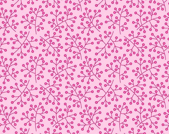 Bloom Bright Flower Stigmas on Pink Ditsy Floral Print Metre Cotton Fabric by P&B (UK)