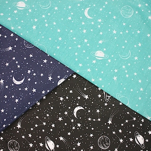 Stars & Planets Universe Space Girls/Boys Sky Kids Print POLYCOTTON Fabric - HALF A METRE Lightweight Sewing Craft Bunting Accessories x