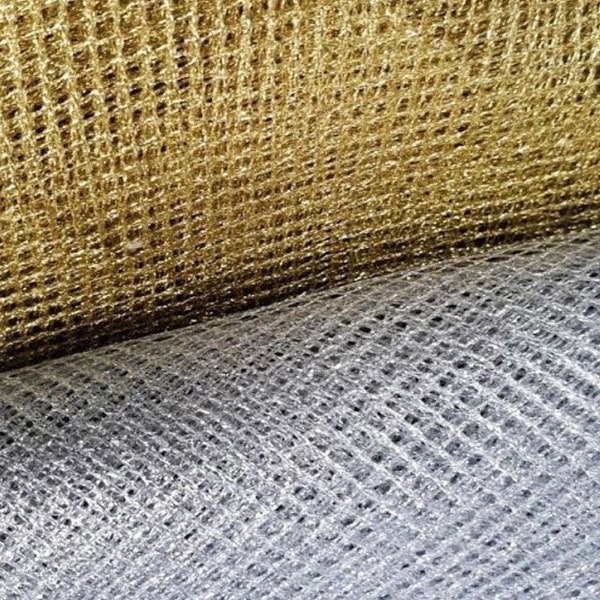 Lurex Net Fabric Gold OR Silver PER METRE 132cm/52" Lightweight 25gsm Shiny Costumes Decoration Events Chairs Decorative Clothing*