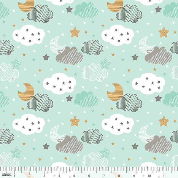Starry Night Blue Sweet Dreams Moon, Stars & Clouds Baby Boy Nursery Decor Fat Quarter Cotton Fabric by Blend Maude Asbury (UK)