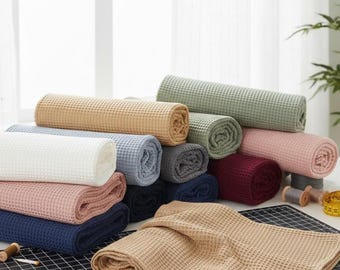 Cotton Waffle Weave Fabric Per HALF A METRE 100% Cotton Fabric Baby Absorbent Quick Drying For Towels Aprons Robes Slippers