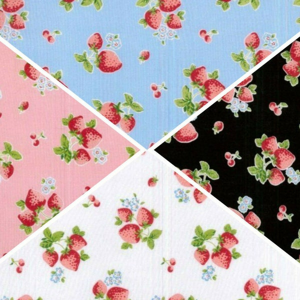 Pretty Strawberries Fruits Strawberry Bunches Coloured Print POLYCOTTON Fabric - HALF A METRE Lightweight Sewing Craft Bunting Accessories x