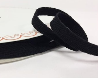 2 metres Black 10mm Cotton Herringbone Tape Webbing Ribbon Craft Sewing