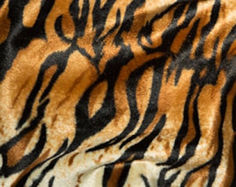 Tiger Animal Design Stripes Black/Brown Velboa Faux Fur Fleece HALF A METRE - Ponyskin Low Pile Print Costumes Fancy Dress Toys Upholstery
