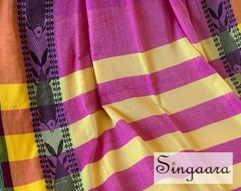 Sari de algodón khadi rosa: sari indio con motivos de peces